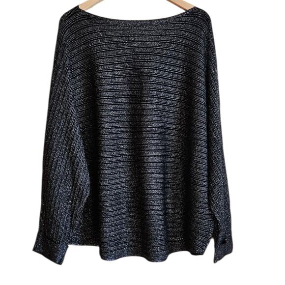 Vila Milano Blouse Knit Stripe Shimmer Stretch Oversize Black Women's 3X - Picture 7 of 8